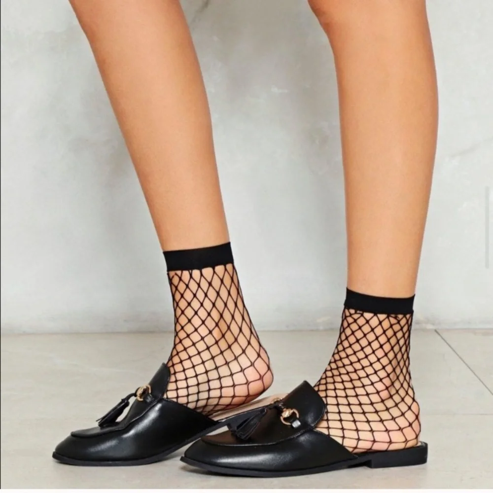 NORDSTROM 2 PAIR Open Fishnet Anklet Socks NEW Black